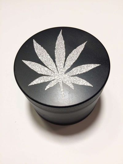 Herb Grinder Silver Weed Leaf Glitter Custom Spice Grinder 4 Piece 55mm W/ Cleaning Tool