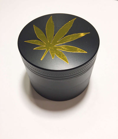 Herb Grinder Gold Foil Weed Leaf Custom Spice Grinder 4 Piece 55mm W/ Cleaning Tool