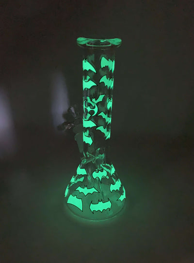 Glow In The Dark Bats Glass Water Pipe/Bong