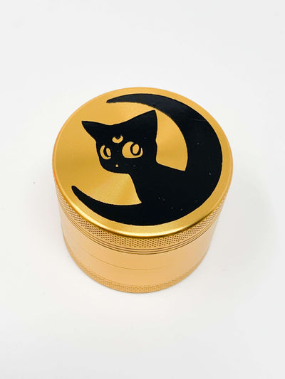 Gold Herb Grinder Black Cat 4 Piece 55mm W/ Cleaning Tool