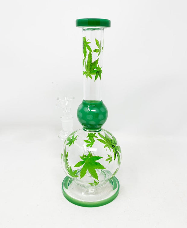 Green Weed Leaves Glass Water Pipe/Dab Rig