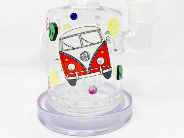 Purple Peace Love Bent Neck Glass Water Pipe/Rig