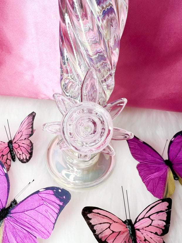 Iridescent Swirl Butterfly Straight Tube Glass Water Pipe/Bong