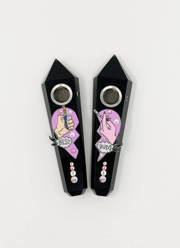 Black Obsidian Crystal Hand Pipe Best Buds Set