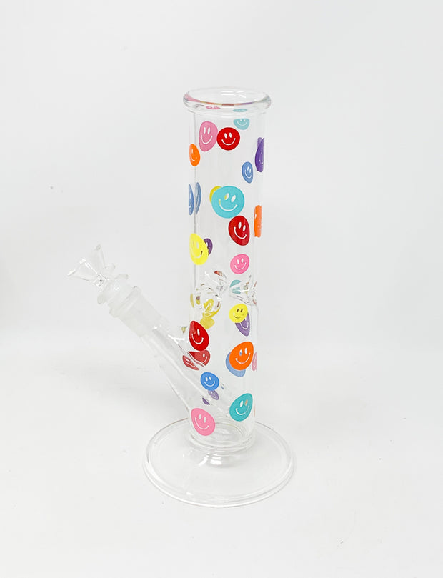 Rainbow Smiley Face Straight Tube Glass Hand Pipe/Bong