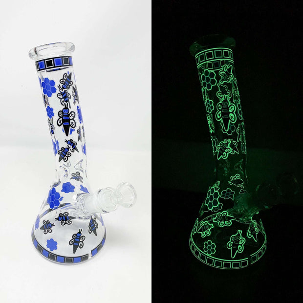 Glow In The Dark Bumble Bee Glass Water Pipe/Bong