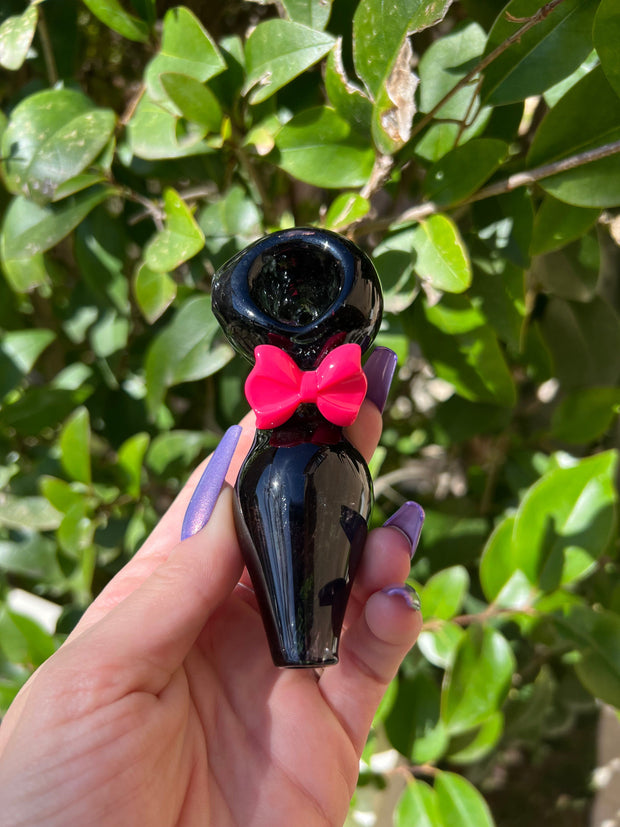 Black High Heel Pink Bow Glass Hand Pipe