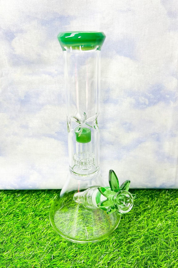 Jade Green Weed Leaf 10in Glass Water Pipe/Bong