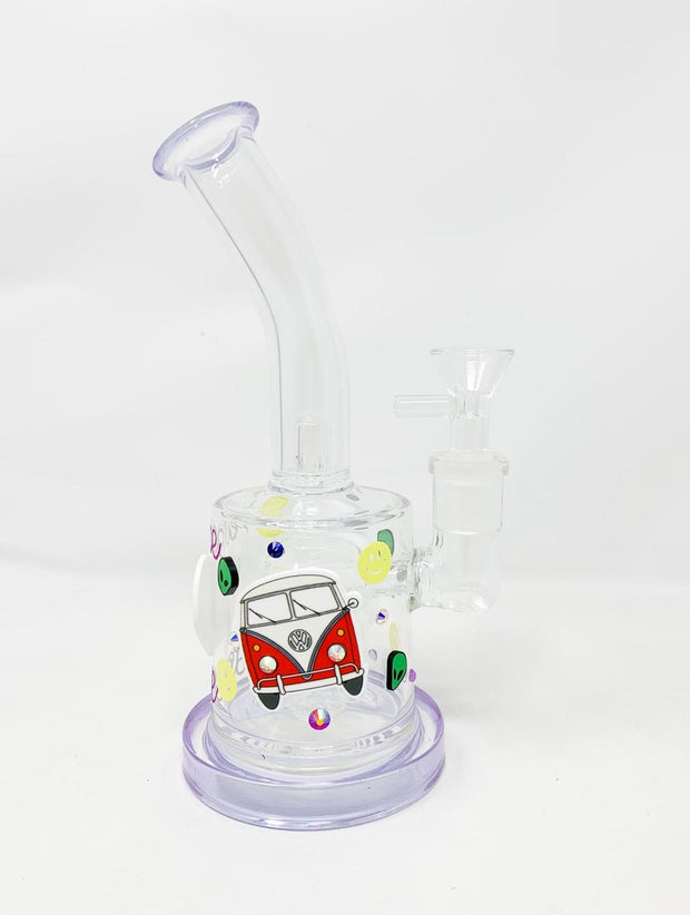 Purple Peace Love Bent Neck Glass Water Pipe/Rig