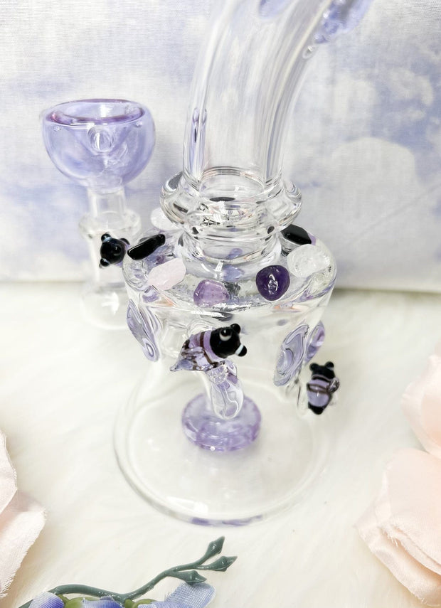 Pink Purple Crystal Beehives Glass Water Pipe/Dab Rig