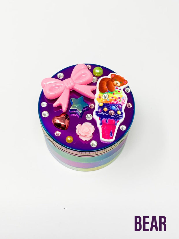 Rainbow Herb Grinder Rainbow Swarovski Crystal Dog Custom 4 Piece 55mm W/ Cleaning Tool