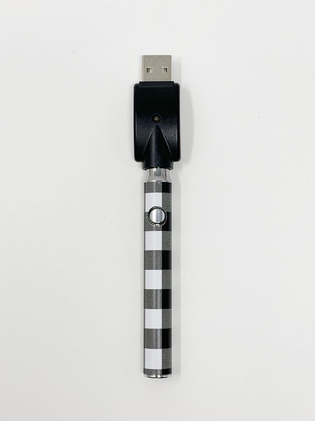 510 Threaded Battery Buffalo Plaid Black White Vape Pen Starter Kit