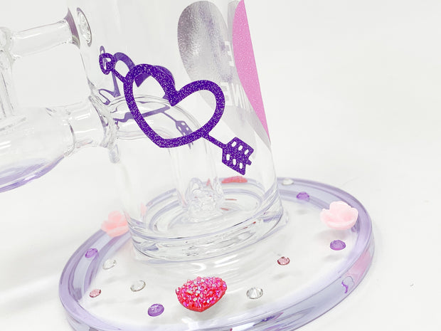 Be Mine Valentine Purple 6.5in Bent Neck Glass Water Hand Pipe/Dab Rig