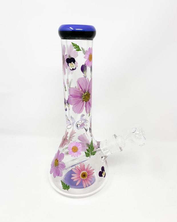 Purple Dried Floral 12in Glass Water Pipe/Bong