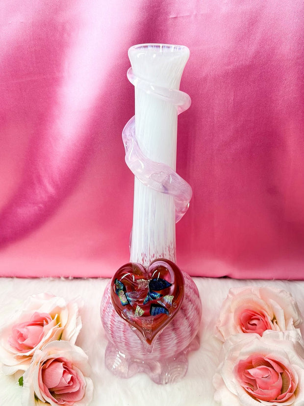 Noble Glass White Pink Ruby Heart Heady Glass Water Pipe/Bong