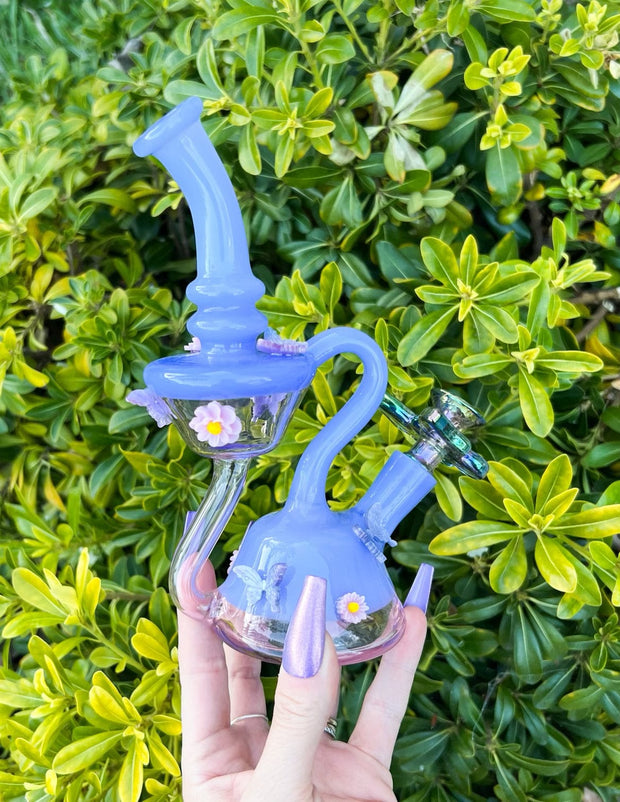 Pink & Purple Iridescent Butterfly Recycler Glass Water Pipe/Dab Rig