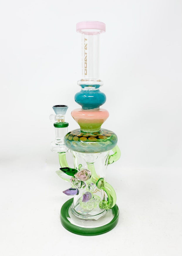Rainbow Crystal Tattoo 12in Recycler Glass Water Pipe/Dab Rig