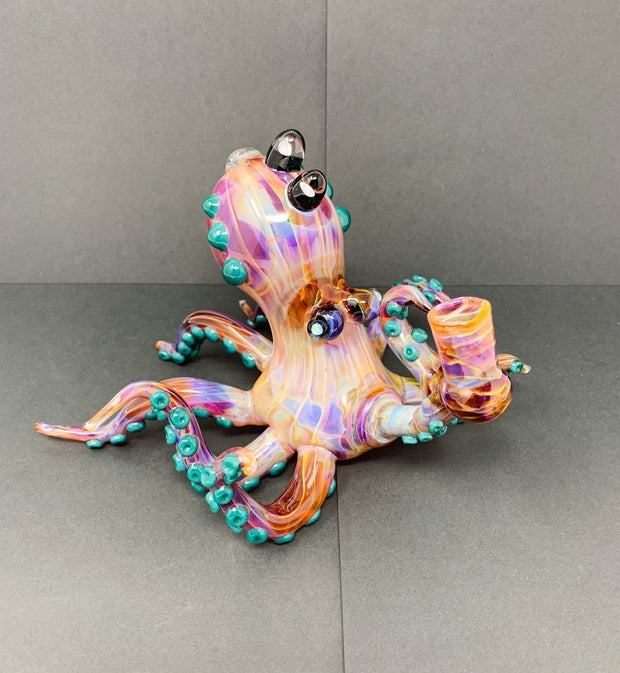 Izzy The Glassblower Amber Purple Octopus Heady Glass Water Pipe/Dab Rig