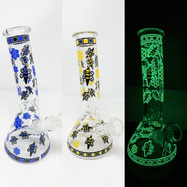 Glow In The Dark Bumble Bee Glass Water Pipe/Bong