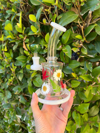 Winter Wonderland Dried Floral Bent Neck Glass Water Pipe/Dab Rig