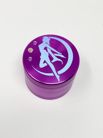 Purple Herb Grinder Iridescent Opal Holographic Moon Crystal 4 Piece 55mm W/ Cleaning Tool