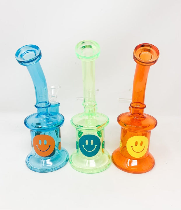 Orange Happy Smiley Face 7.5in Glass Water Pipe/Dab Rig