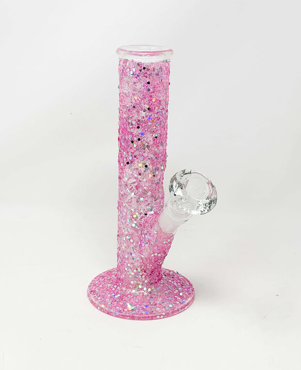Glitzy Glitter 10in Straight Tube Glass Water Pipe/Bong
