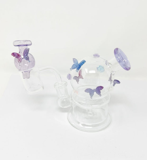 Purple Butterfly Dome Glass Water Pipe/Dab Rig