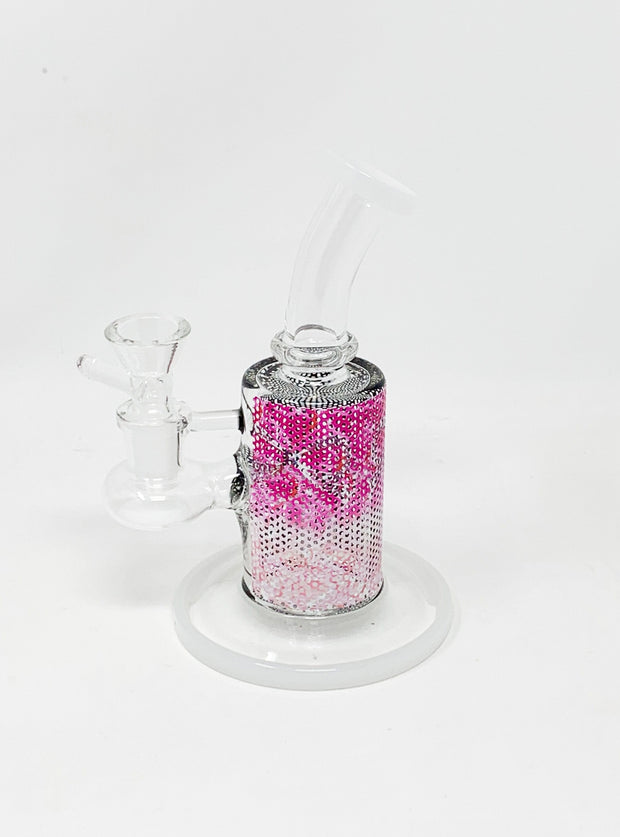 Pink Ombré Bow Perforated Vinyl Bent Neck Glass Water Hand Pipe/Dab Rig