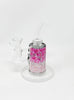Pink Ombré Bow Perforated Vinyl Bent Neck Glass Water Hand Pipe/Dab Rig