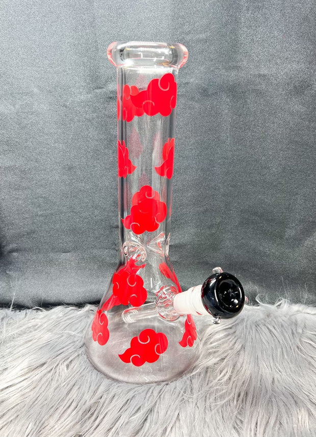 Red Clouds 12in Glass Water Pipe/Bong