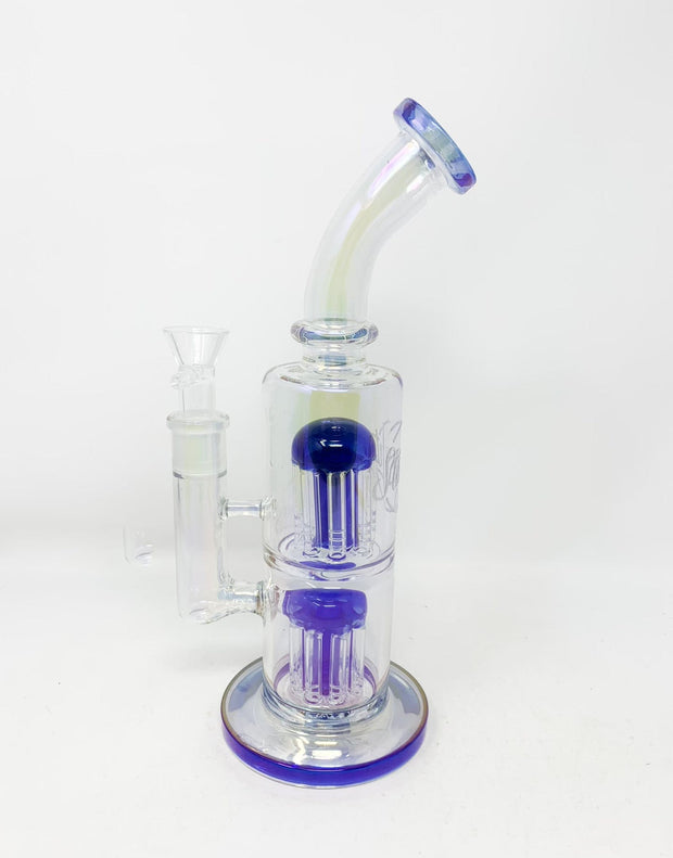 StayLit Iridescent Double Tree Perc Bent Neck Glass Water Pipe/Rig