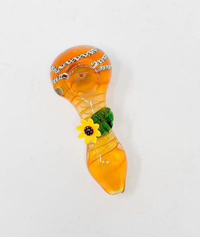 Yellow Sunflower Leaf Glass Hand Pipe
