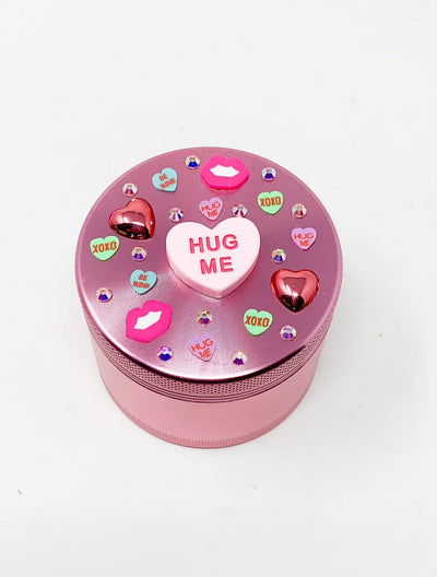 Pink Herb Grinder Sweet Heart Glitter Custom 4 Piece 55mm W/ Cleaning Tool