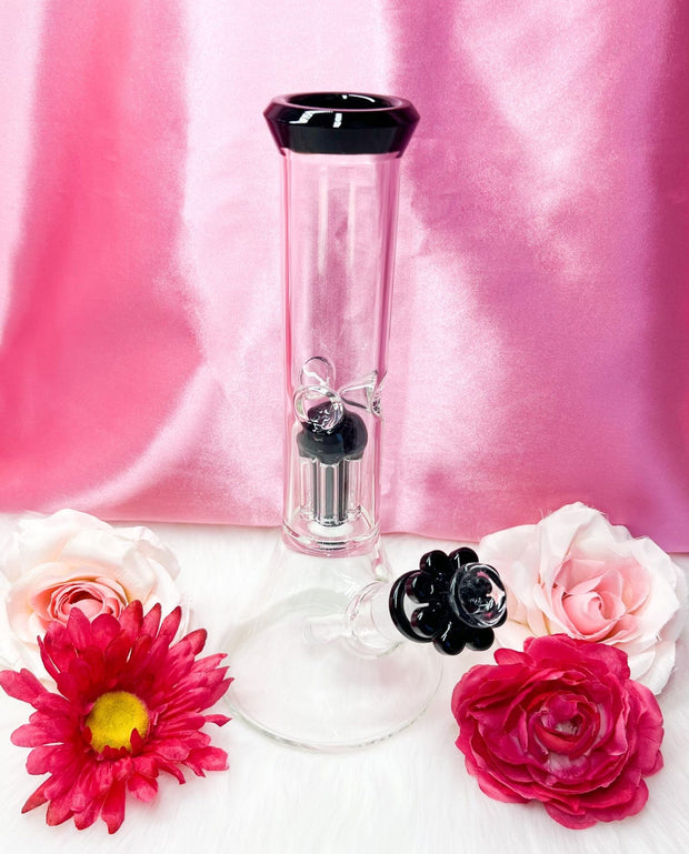 Black Daisy 10in Beaker Glass Water Pipe/Bong