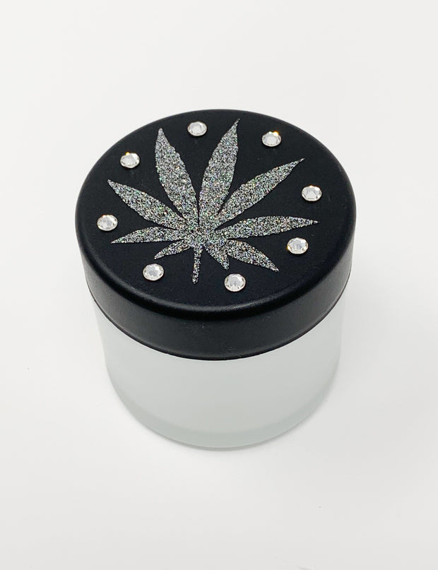 StayLit Iridescent Transparent Glitter Weed Leaf Swarovski Crystal Stash Jar