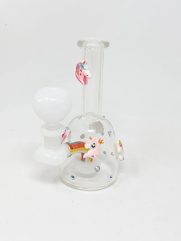 6.5in Red Rainbow Unicorn Rhinestone Glass Hand Pipe/Bong/Dab Rig