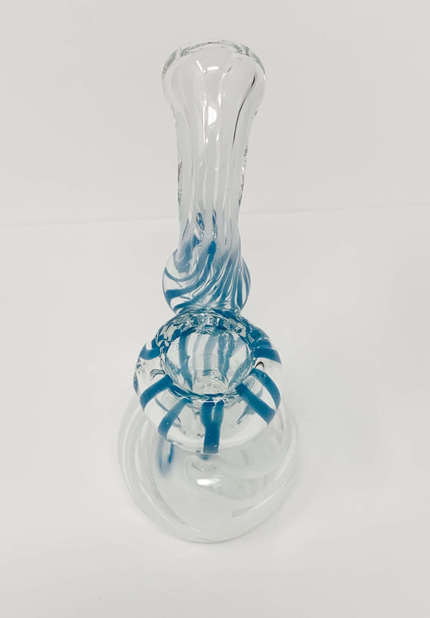 Teal and White Swirl Bubbler Glass Hand Pipe