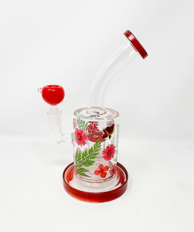 Red Dried Floral Glass Water Pipe/Rig