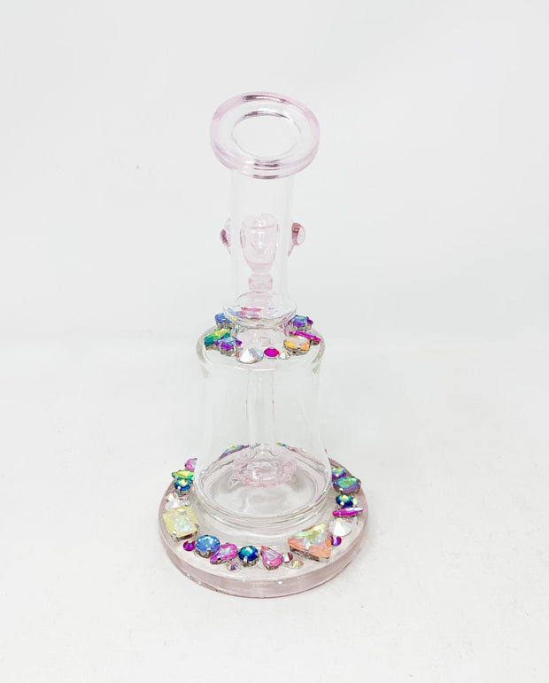 Pink Bejeweled Crystal Glass Water Pipe/Dab Rig