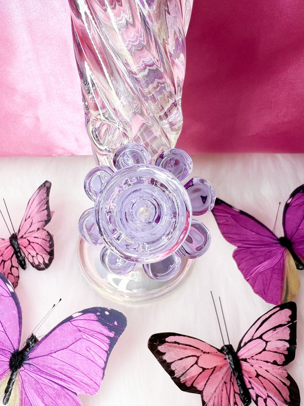 Iridescent Swirl Butterfly Straight Tube Glass Water Pipe/Bong
