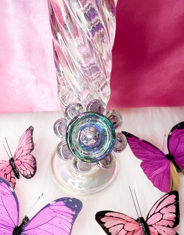 Iridescent Swirl Butterfly Straight Tube Glass Water Pipe/Bong