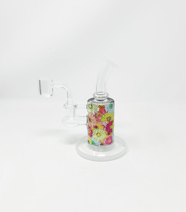 Daisies Perforated Vinly 6.5in Bent Neck Glass Water Hand Pipe/Dab Rig