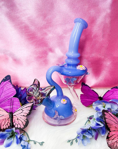 Pink & Purple Iridescent Butterfly Recycler Glass Water Pipe/Dab Rig