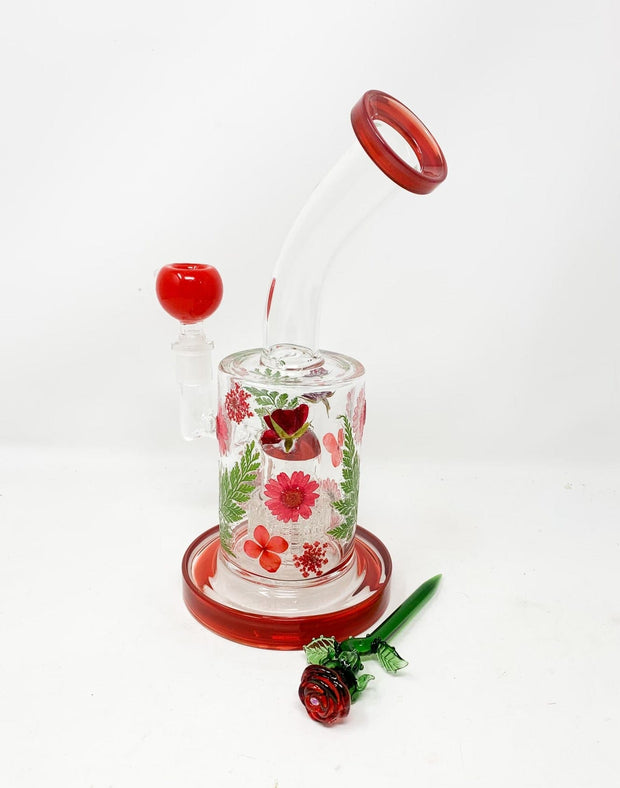 Red Dried Floral Glass Water Pipe/Rig