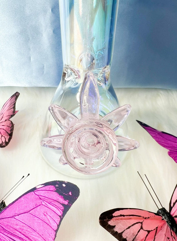 Iridescent Butterfly 8in Glass Water Pipe/Bong