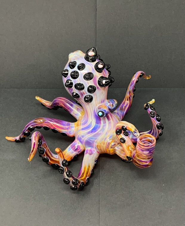 Izzy The Glassblower Amber Purple Galaxy Octopus Heady Glass Water Pipe/Dab Rig