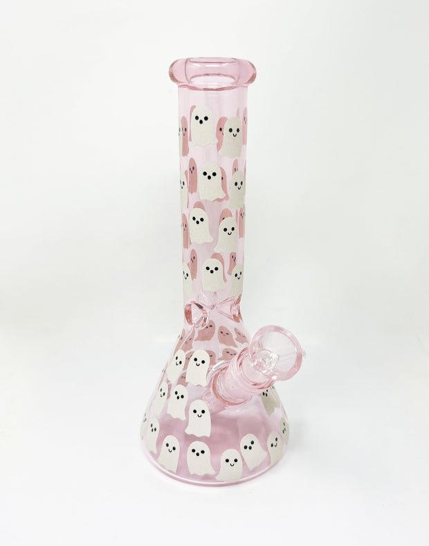 Glow In The Dark Ghosts Pink Glass Water Pipe/Bong