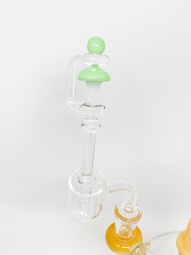 Yellow Mushroom Bent Neck Glass Water Hand Pipe/Dab Rig