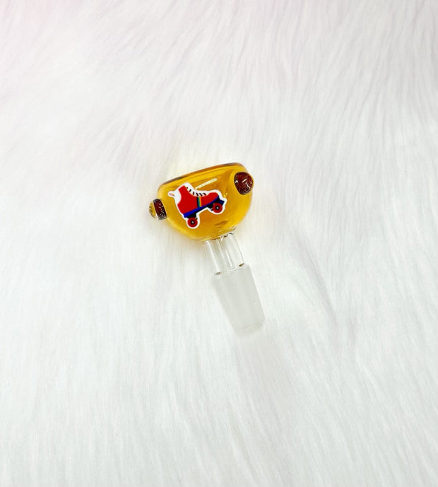 Retro Amber Roller Skate 14mm Glass Bowl